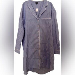 Gap Body Blue & White Striped Poplin PJ  Sleep Shirt Nightgown Size XXL - NWT